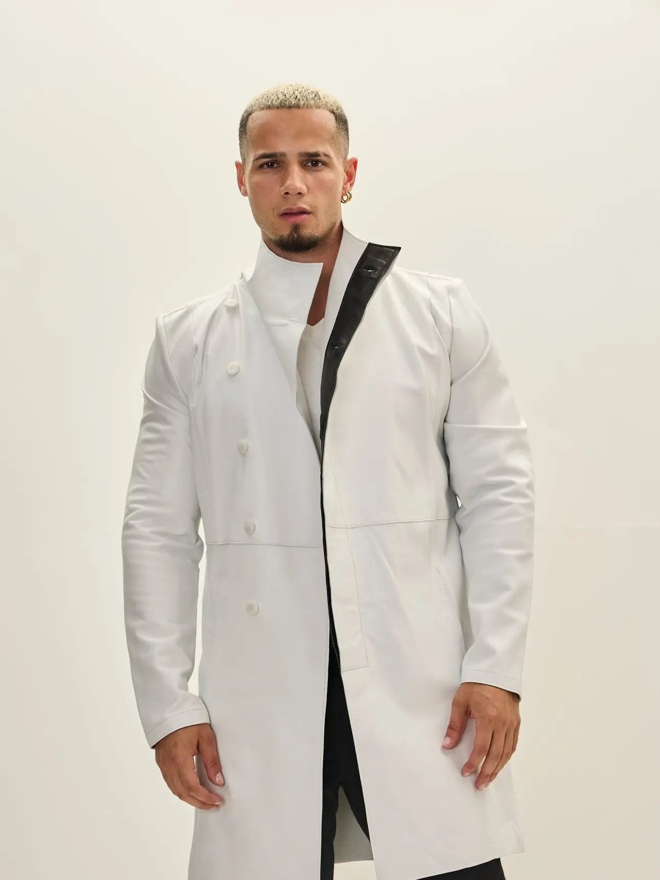 Ron Tomson-Men's Genuine Leather Rebel Jacket - White Black