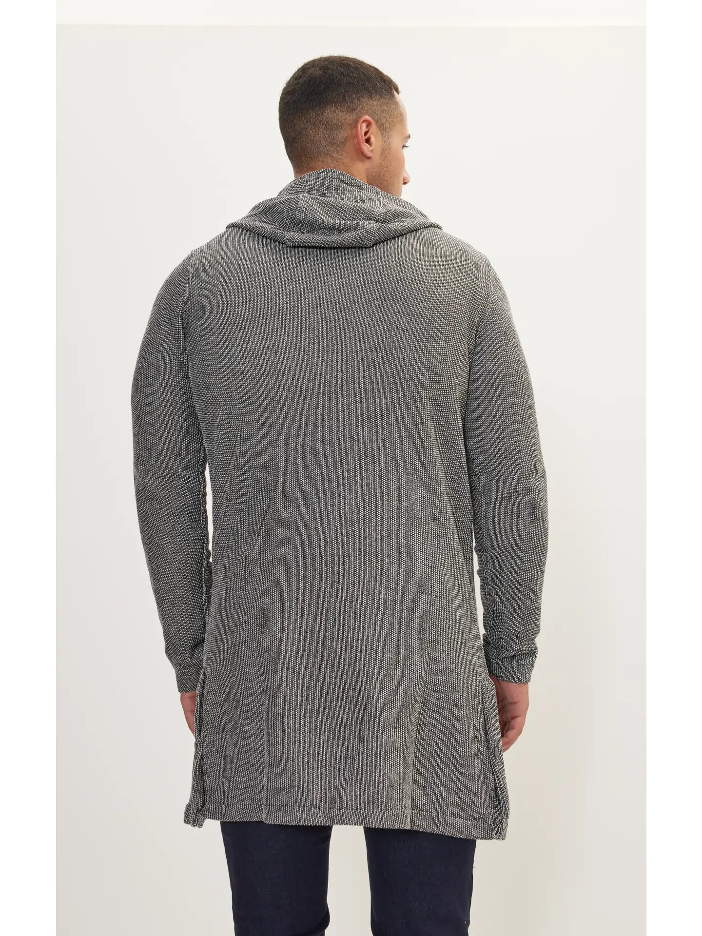 Ron Tomson-Men's Asymmetric Cardigan Zipper Closure W/Hood- Black White
