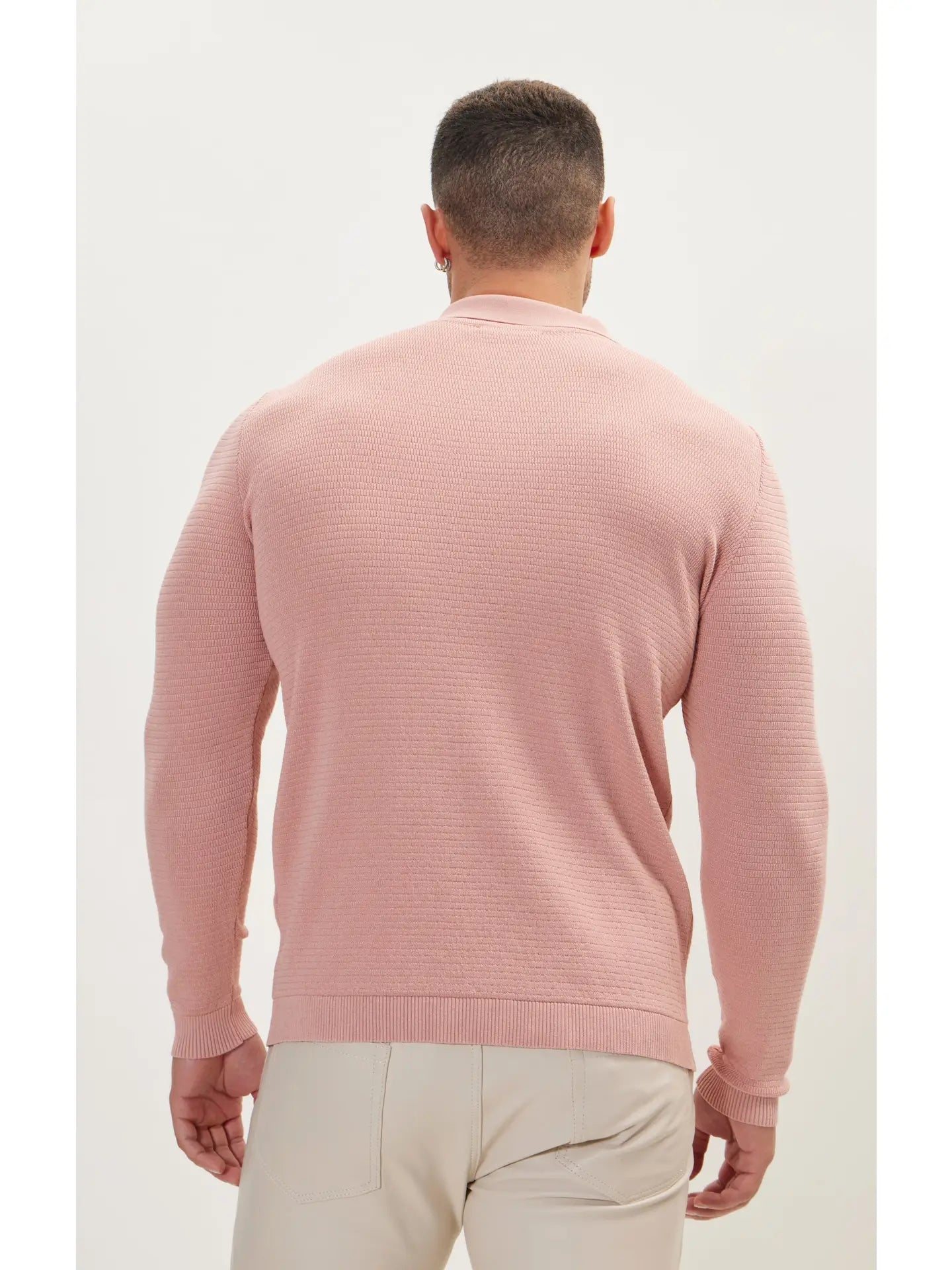Ron Tomson-Men's Quarter Zipper Ribbed Polo - Rose
