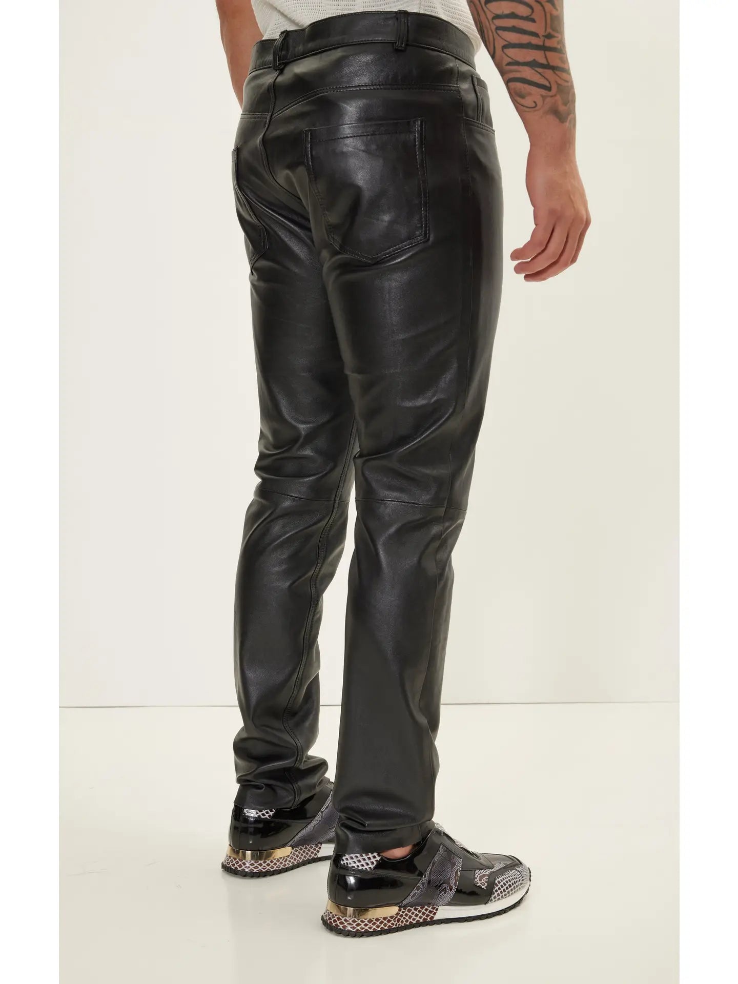 Ron Tomson-Men's Genuine Lambskin Leather Pants - Black