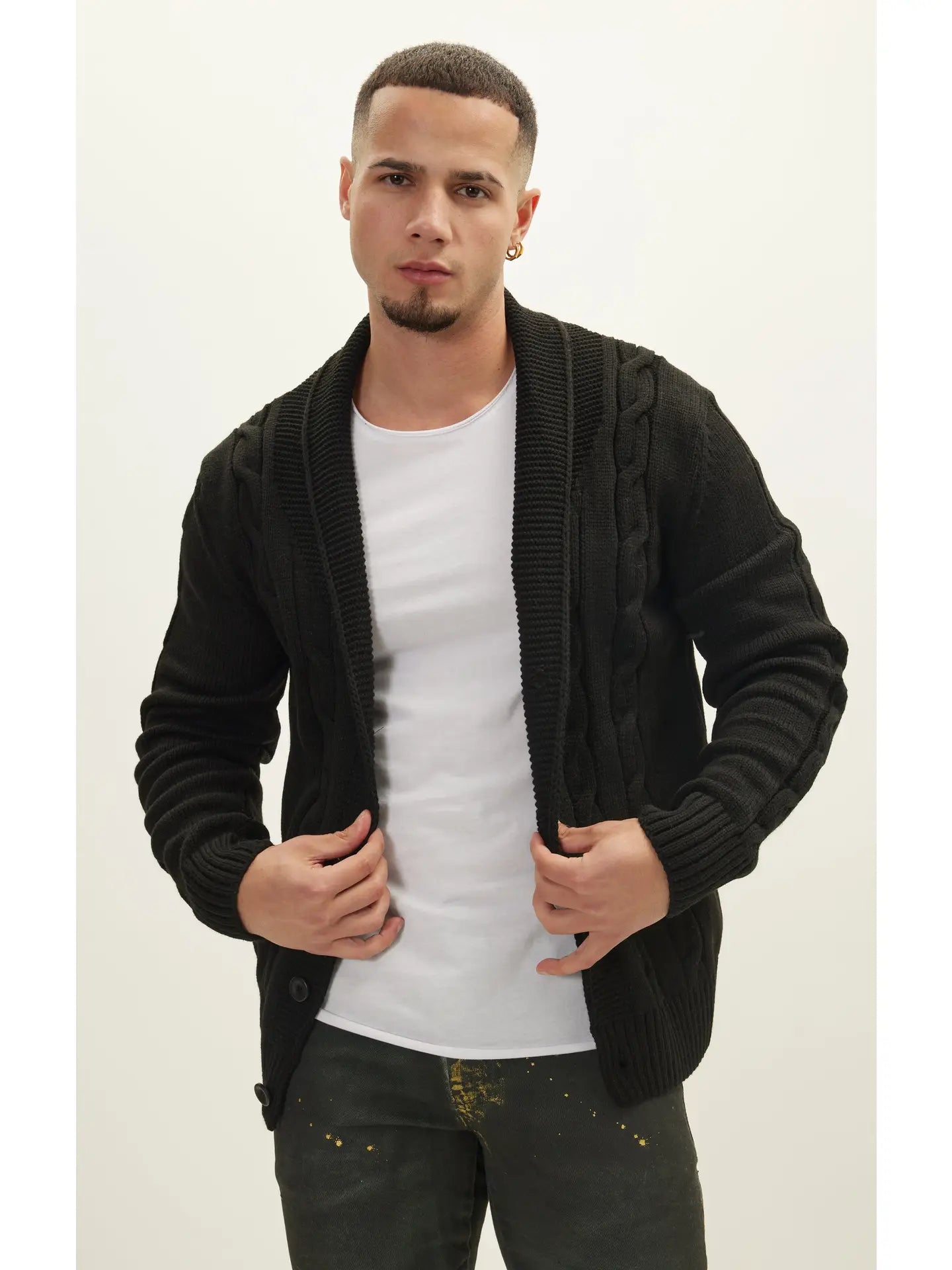 Ron Tomson-Men's Four Button Down Cardigan - Black