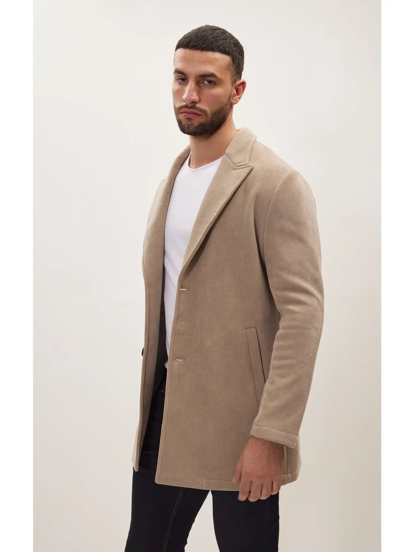 Ron Tomson Men's Relaxed Corduroy Button Closure Jacket - Beige