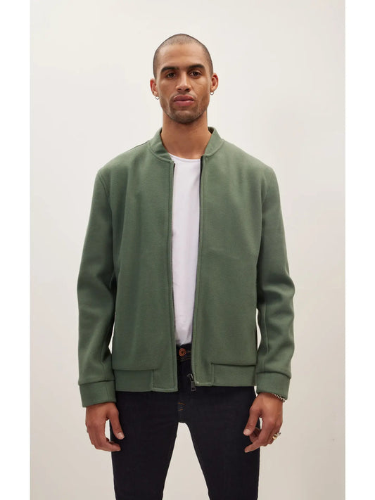 Ron Tomson-Men's Relaxed Unlined Varsity Zipper Jacket - Teal Green