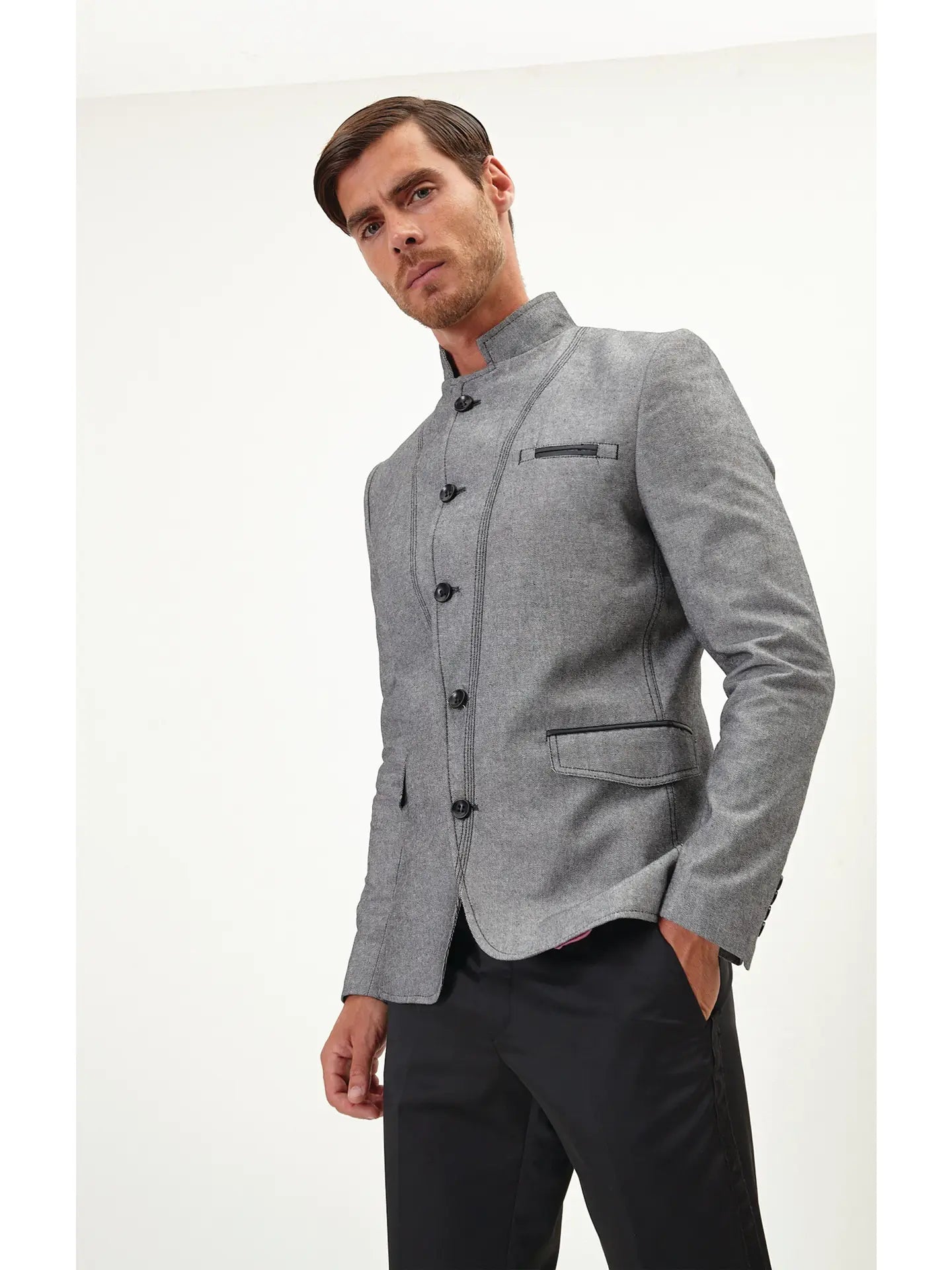 Ron Tomson-Men's Symmetric Button Closure Jacket - Grey