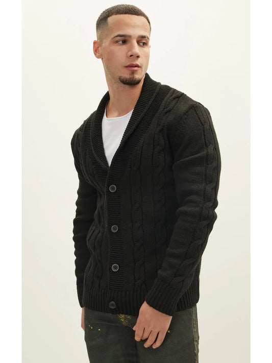 Ron Tomson-Men's Four Button Down Cardigan - Black
