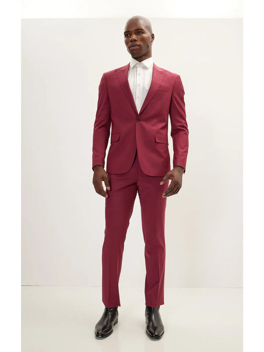 Ron Tomson- Men's Super 120S Merino Wool Double Single Suit - Currant