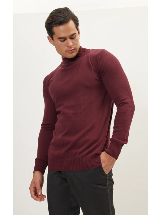 Ron Tomson-Men's Mock-Neck Relaxed Sweater - Maroon