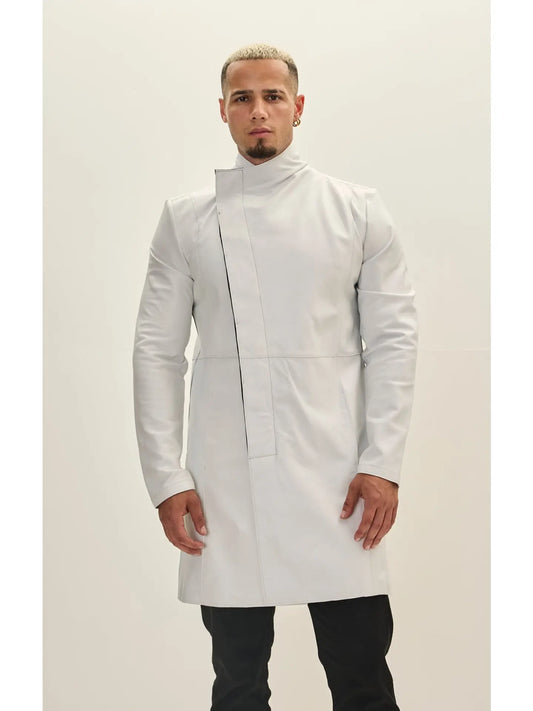 Ron Tomson-Men's Genuine Leather Rebel Jacket - White Black