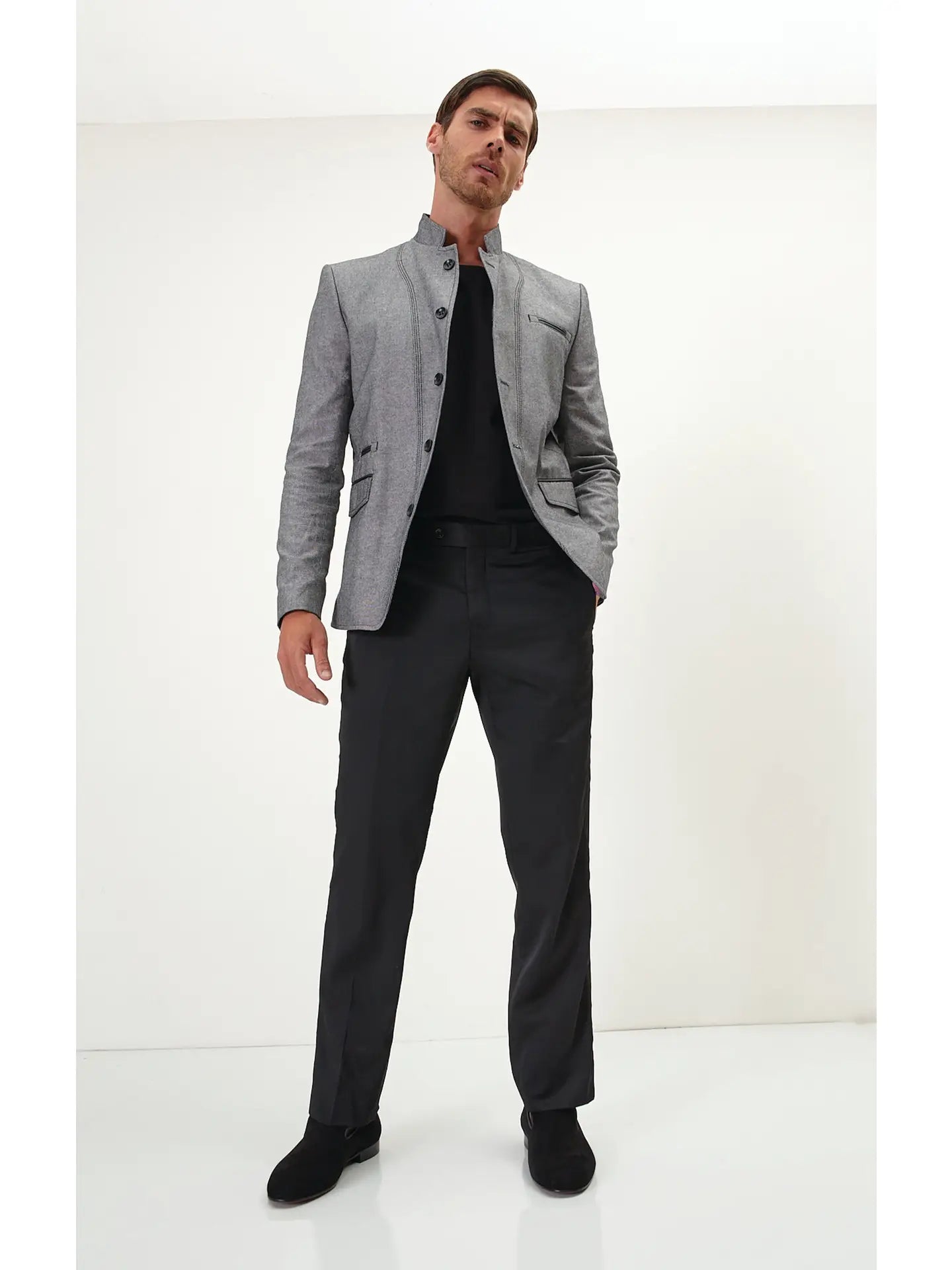 Ron Tomson-Men's Symmetric Button Closure Jacket - Grey