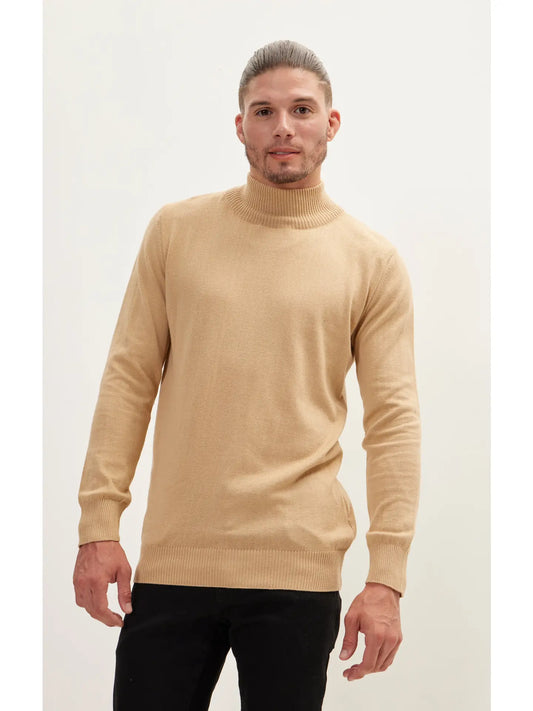 Ron Tomson-Men's Mock-Neck Relaxed Sweater - Camel