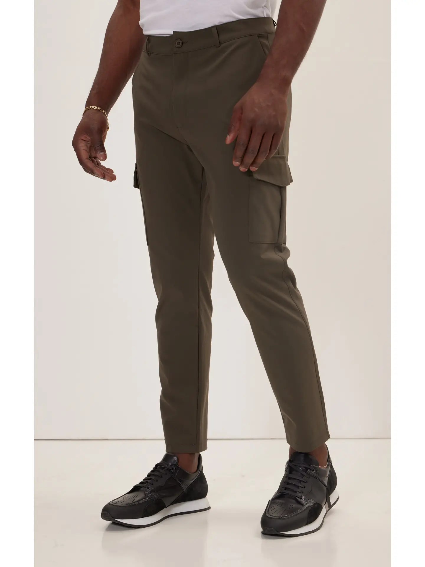 Ron Tomson-Men's Tapered No-Wrinkle Utility Pants - Khaki